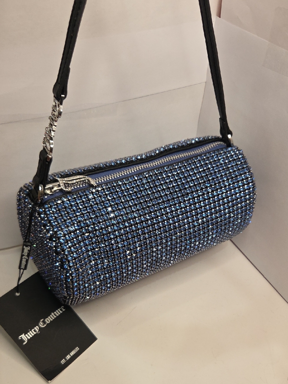 💙▪️Juicy Couture▪️ Sapphire Blue UK  Crystal  Melanie Barrel Shoulder Bag